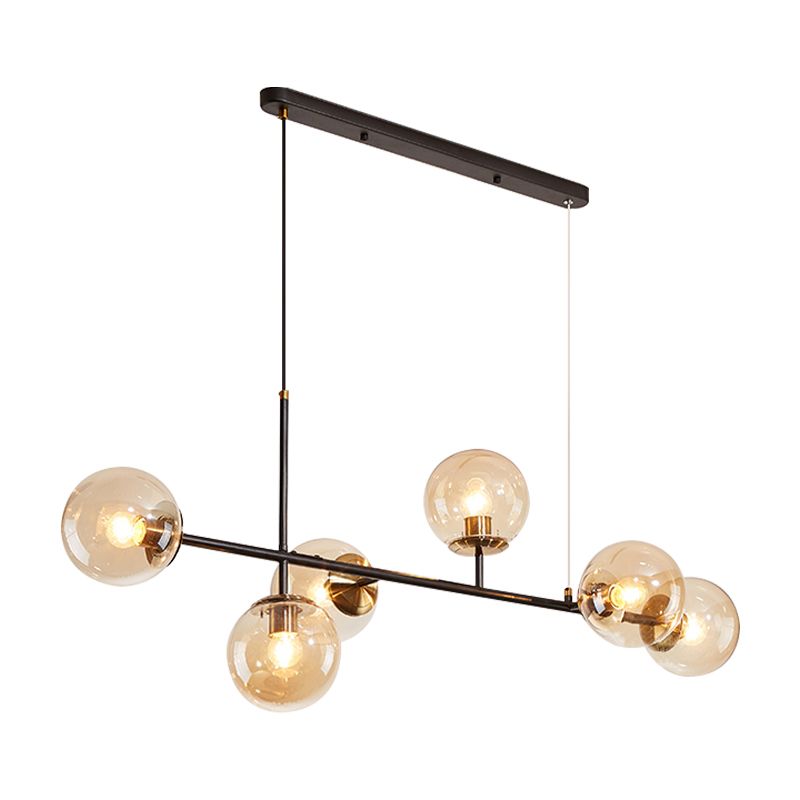 Industrial 6-Light Island Pendant with Amber/Milky White/Gradient Blue Glass Shade Brass Ball Ceiling Light with Adjustable Cord