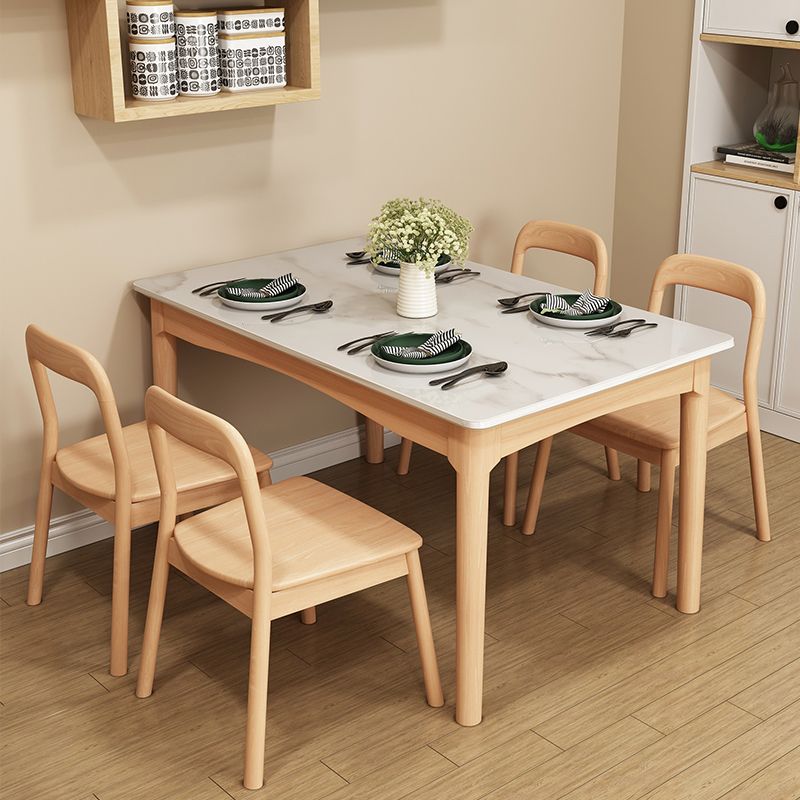 White Top Dinette Table with Wooden Legs Modern Dining Table for Home