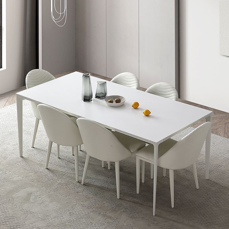 Metal Contemporary Rectangular Dining Table White Sintered Stone Top Table with Legs