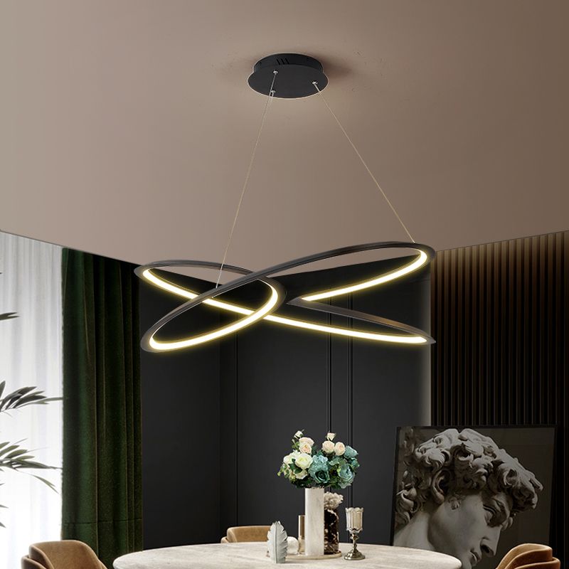 Twisting Pendant Lighting Fixture Modern Metal Single Light Chandelier Lamp in Black
