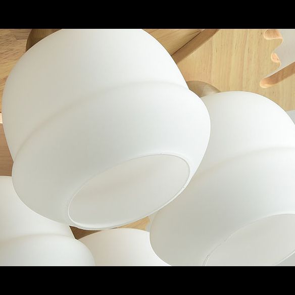 Lémier de montage de plafond en bois nordique en bois Semi-Flush Light avec une teinte en verre blanche