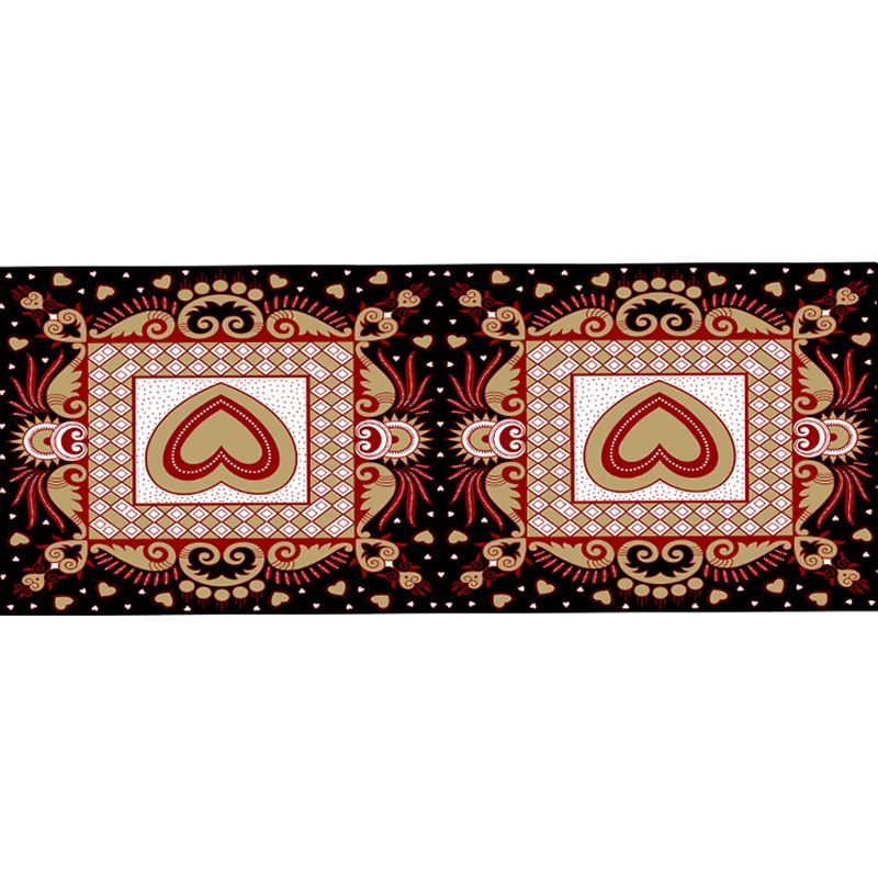 Unique Heart Pattern Rug Black and Green Moroccan Rug Polyester Pet Friendly Non-Slip Backing Washable Area Rug for Living Room
