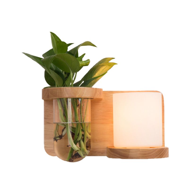 1 Head Barrel/Globe Wall Sconce Industrial Wood Opal Glass LED Wall Light Fixture for Living Room, Left/Right