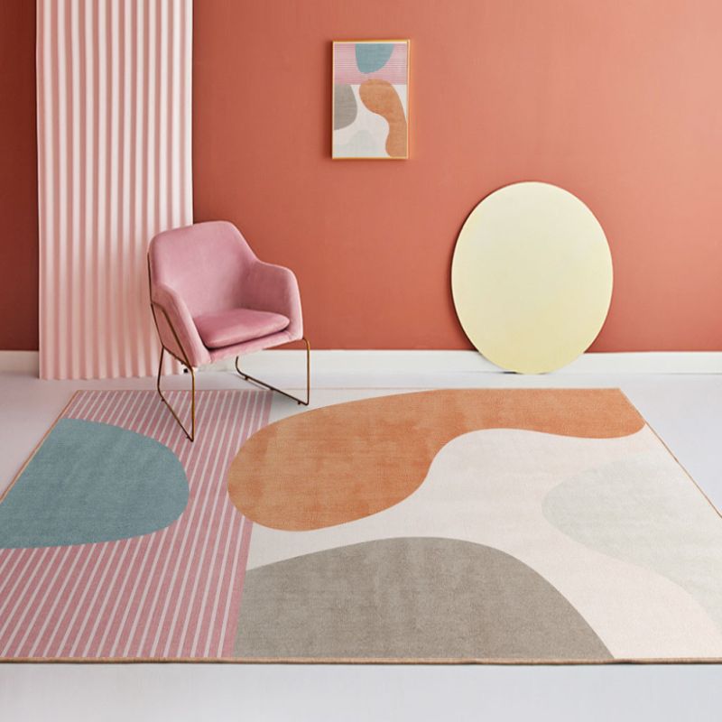 Pink Modern Rug Polyester Irregular Color Piece Rug Washable Rug for Drawing Room