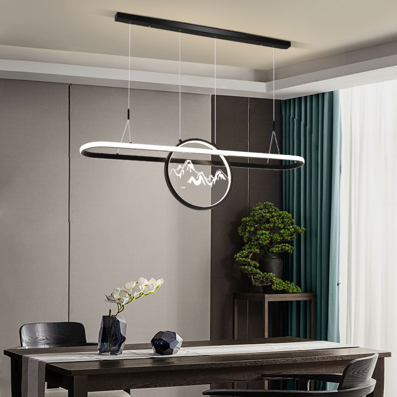 Lineare Form Island Lights Moderner Stil Meta Zwei leichte Anhänger Beleuchtungskörper