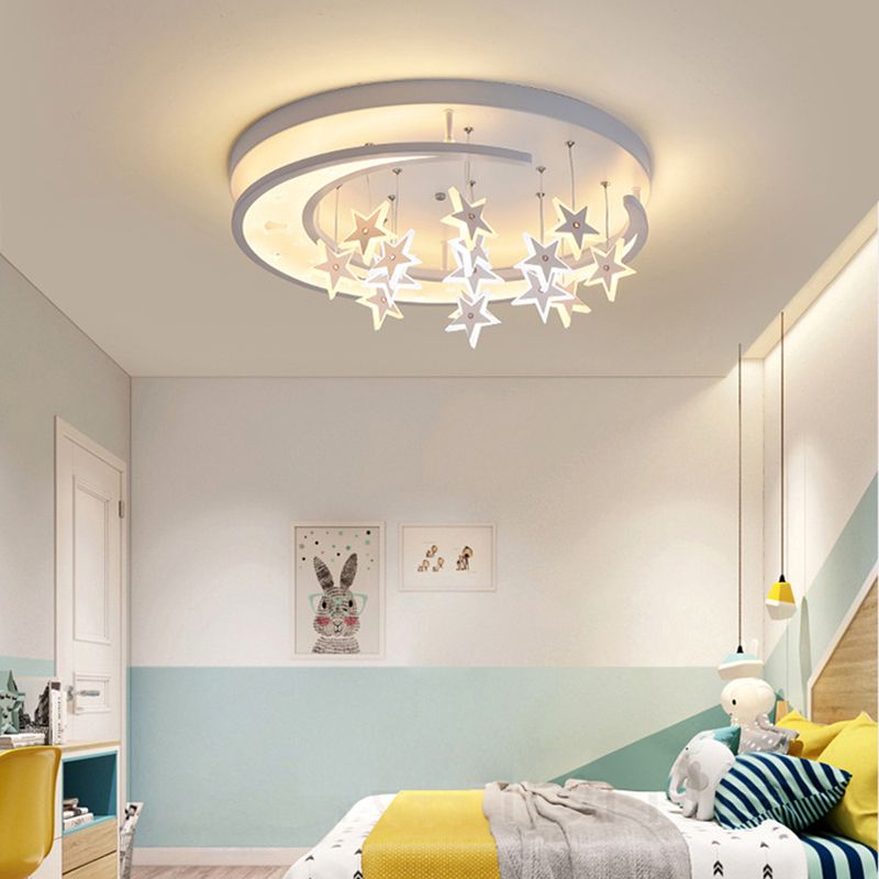Moon And Star Flush Light 1 Light Acrylic Modern Flush Mount Ceiling Light Fixtures for Girls Bedroom