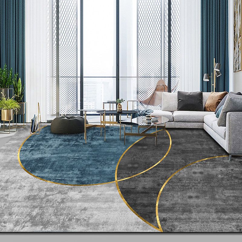 Atrovirens Washable Carpet Leisure Contrast Panel Area Rug Polyester Area Carpet for Living Room