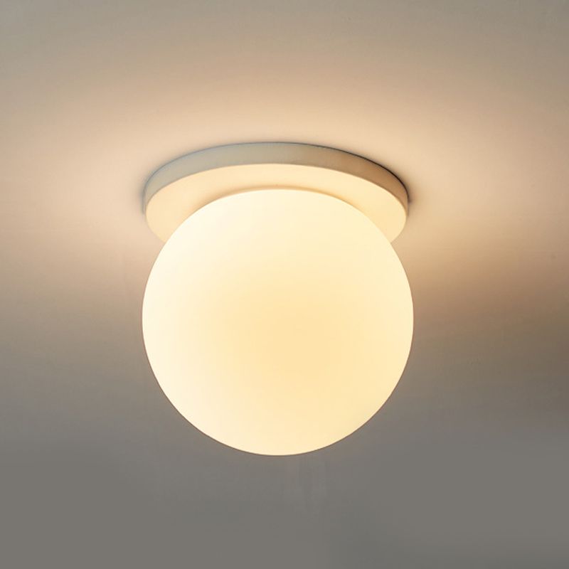 Glass Globe Flush Mount in Modern Concise Style Lacquered Iron Ceiling Light in White