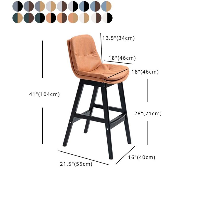 Scandinavian Upholstered Footrest Low Back Stool 27.95'' Rubberwood Bar Stool
