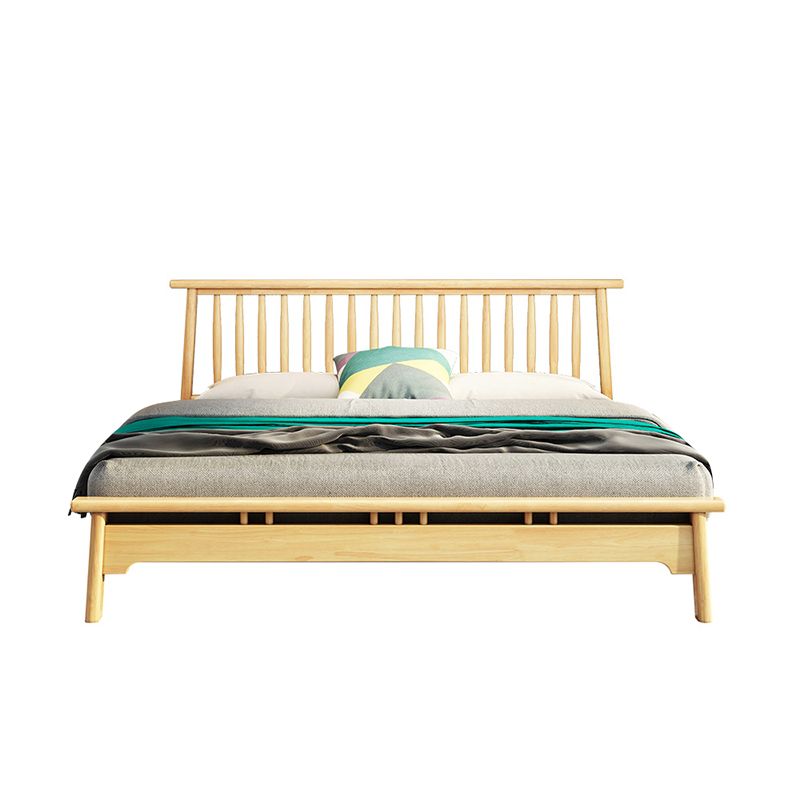 Scandinavian Spindle Headboard Bed with Open-Frame and Wooden Legs