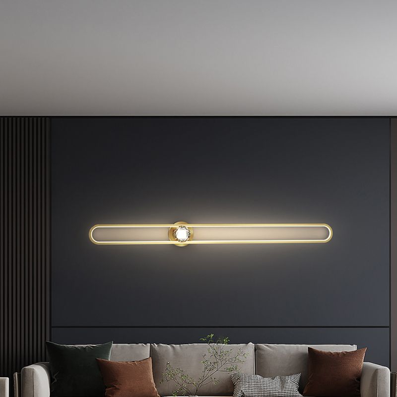 Modern Brass Wall Light Oval LED Wall Sconce with Crystal for Living Room