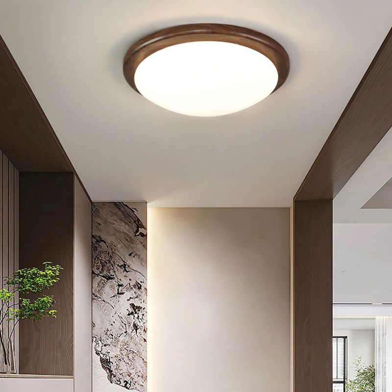 Modern Wood LED Flush Mount Circle Shape Ceiling Light with Acrylic Shade for Living Room
