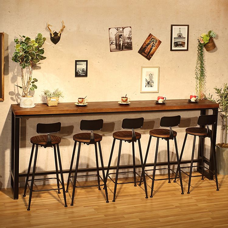 Pine Wood Bar Dining Table Industrial Rectangle Bar Table with Trestle Base in Black