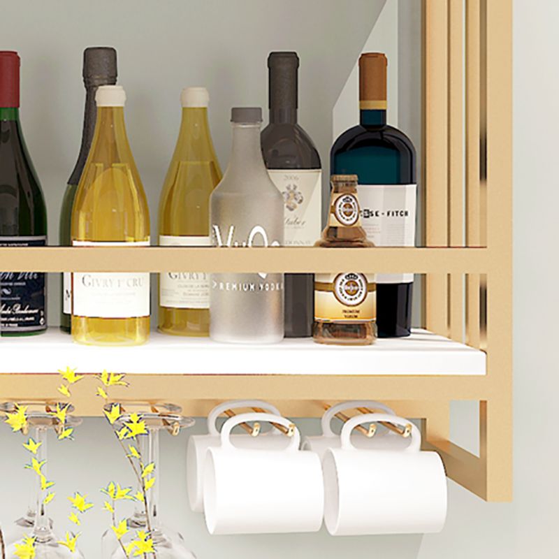 Modern Wall Mounted Wine Racks Metal Wine Jail With Glass Holder & Storage Shelf