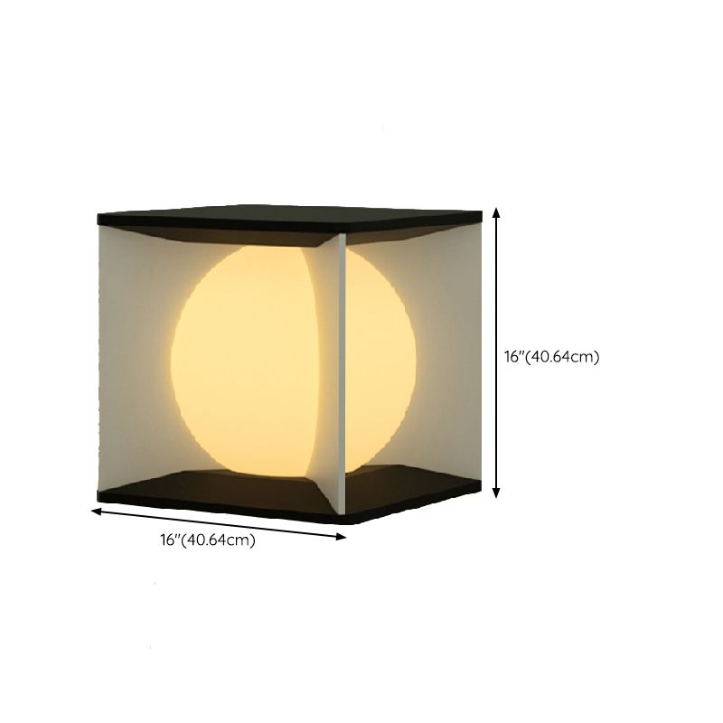 Metal Square Shape Solar Pillar Lamp Modern Style 1 Light Outdoor Lights in Black