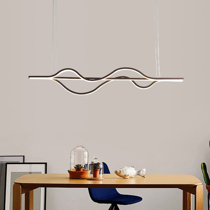 Waving Dining Room LED Pendant Light Metallic Modern Hanging Island Light in Coffee