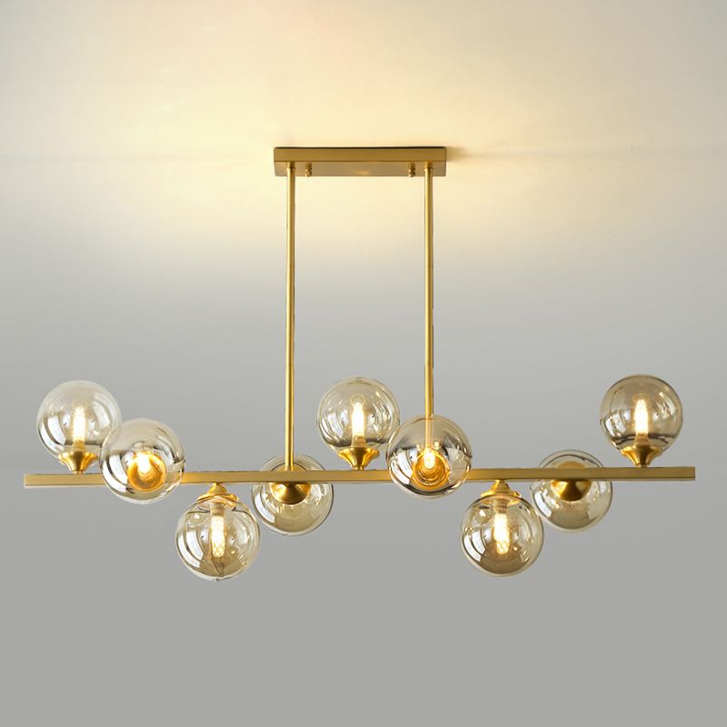 Gold Sputnik Island Pendant Light in Modern Creative Style Copper Indoor Hanging Light with Amber Glass Shade