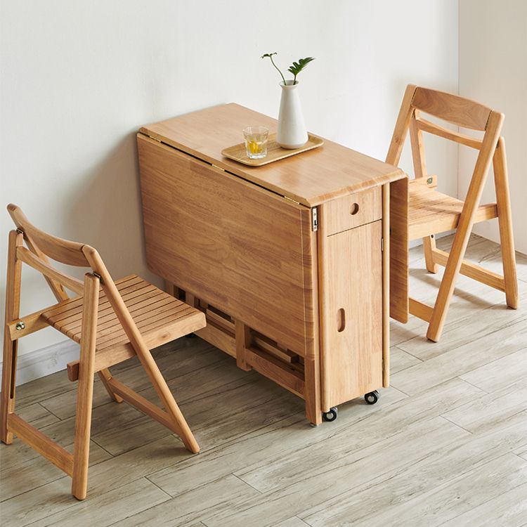Mid-Century Modern Rectangle Dining Table Rubberwood Solid Wood Drop-Leaf Table