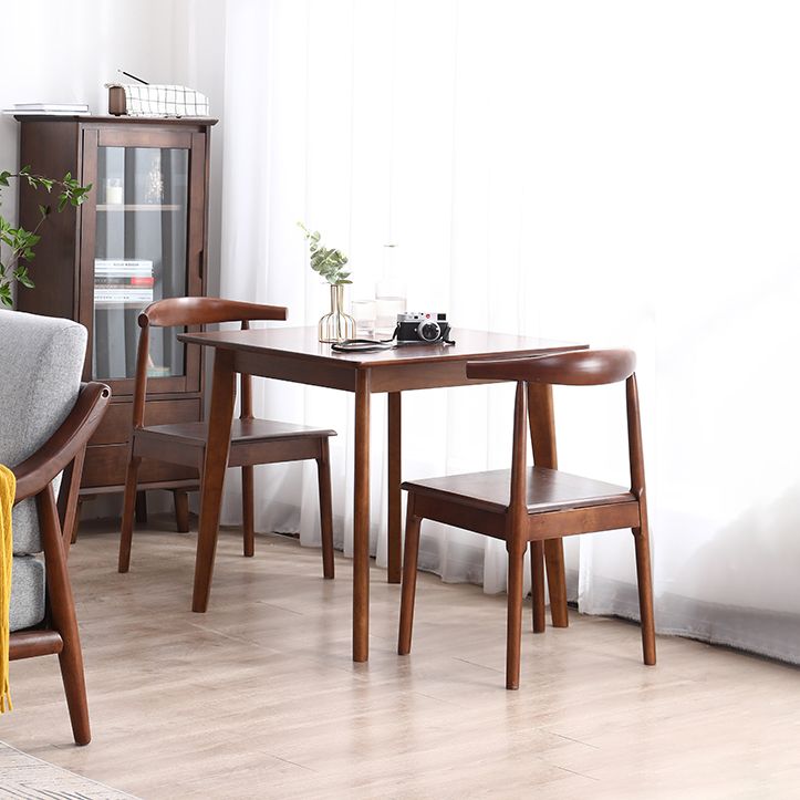 Square Shape Industrial Dining Table Wood Color Fixed Table with Rubberwood Solid Wood