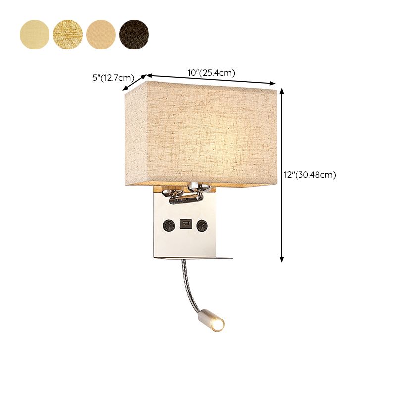 Modern Wall Sconce Metal Rectangle Shape Wall Light with Fabric Shade for Study