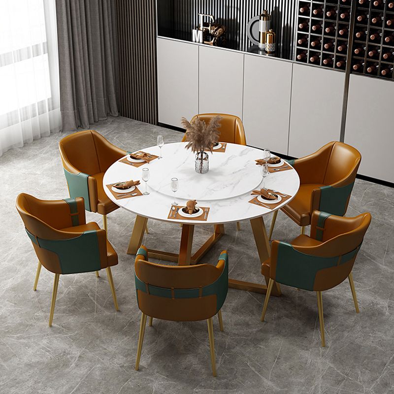 Glam 1/7 Pieces Dining Set Circular Stone Dining Table for Dining Room