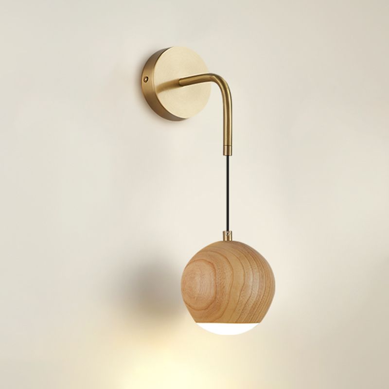 Hölzerne Globus Wandhängerlampe Nordic 1 Kopf Nachtwandmontage Licht montiert