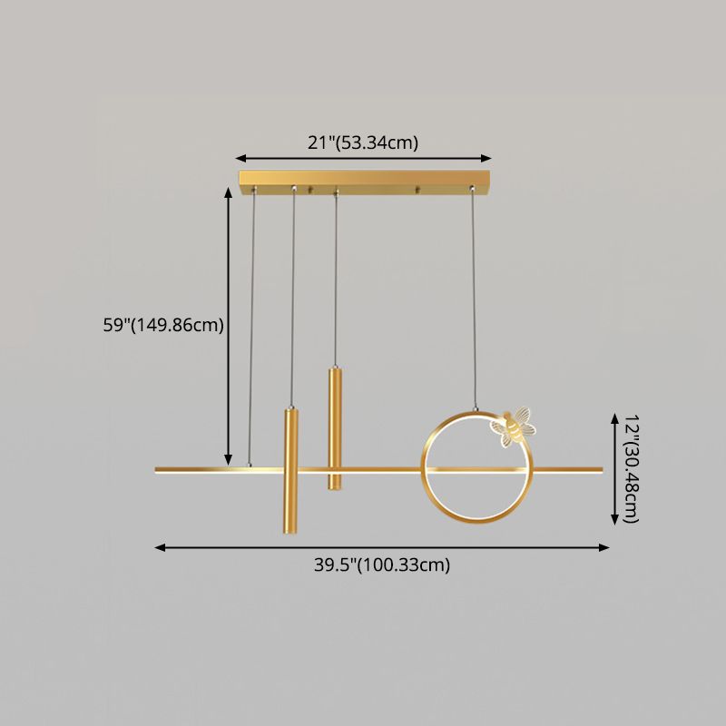 Modern Linear Island Lighting LED Gold Metal Pendant Light Fixture for Dining Room