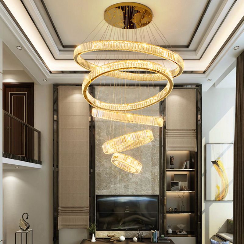 Multi-Tier Modern Style Chandelier Lighting Fixtures Crystal Hanging Chandelier in Gold