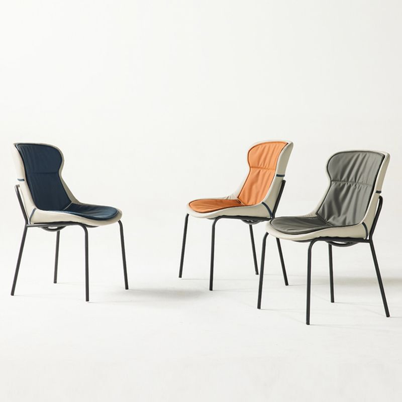 Industrial Style Leather Dining Side Chairs Solid Back Armless Side Chair