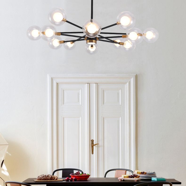 10/12/16 Heads Sky Bang Suspension Light Modern Clear/White Glass and Metal Chandelier with Ball Shade for Foyer