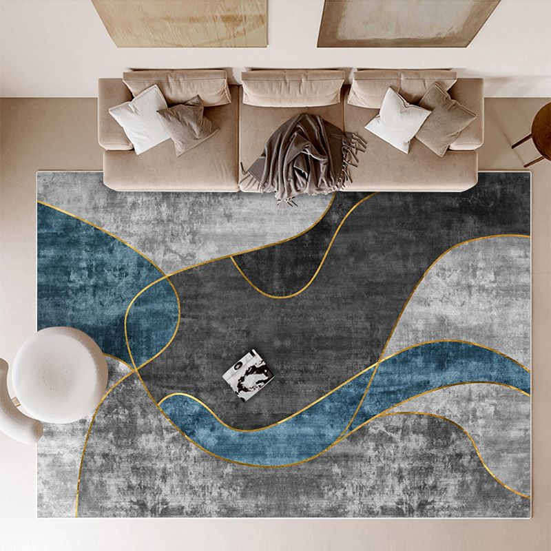 Gold Contemporary Rug Polyester Graphic Rug Stain Resistant Rug for Home Decor