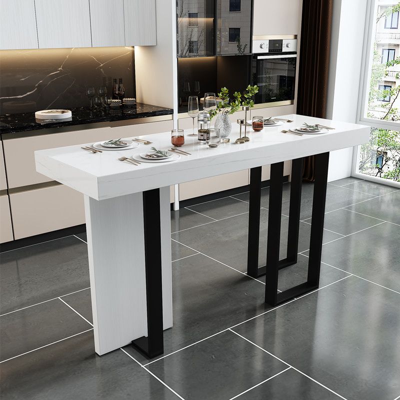 Glam Rectangle Bar Table Marble Double Pedestal Table for Indoor