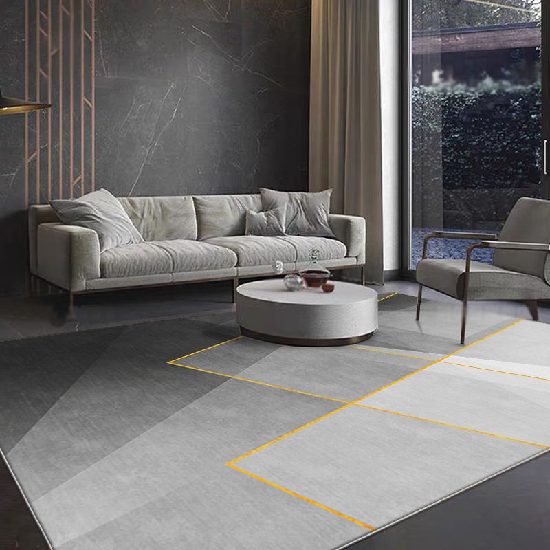 Black Geometric Pattern Rug Polyester Modernist Rug Machine Washable Anti-Slip Backing Rug for Bedroom