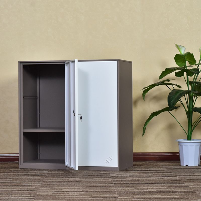 Contemporary Non-Hanging Armoire with Hinged Doors White and Brown Metal Storage Cabinet