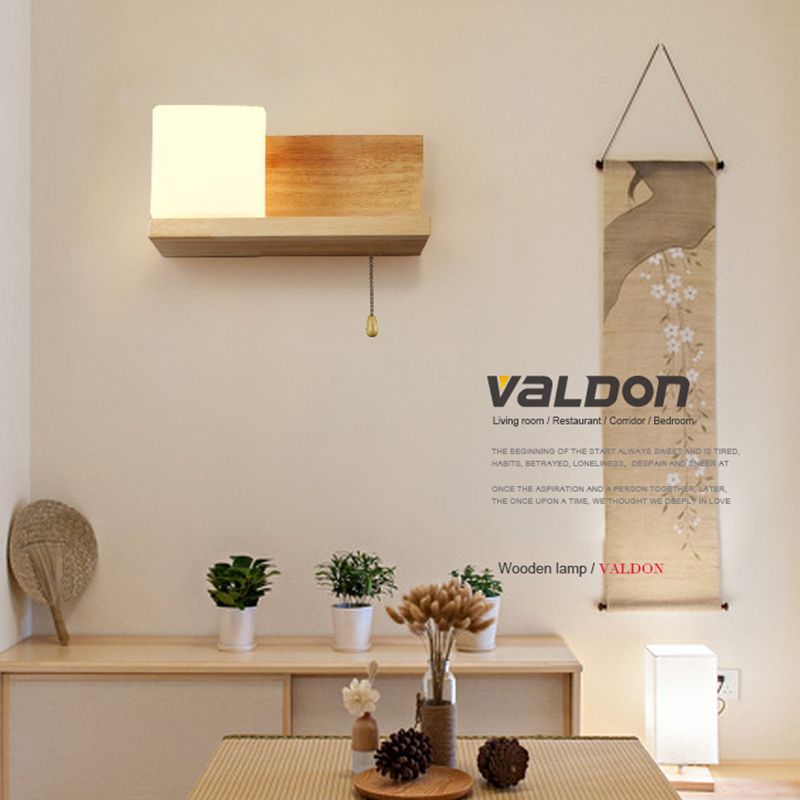 Pronzo a parete singolo in legno in moderna lampada da parete rettangolare in vetro in vetro per spazi interni