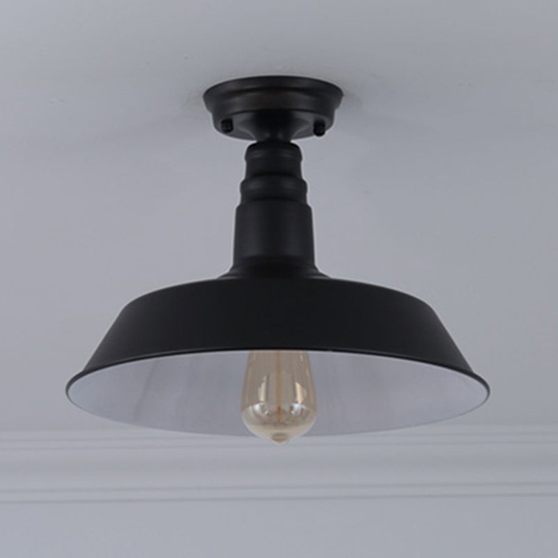 Plafoniera da portico a forma di fienile, retrò, industriale, in metallo, a 1 luce, a semi-incasso