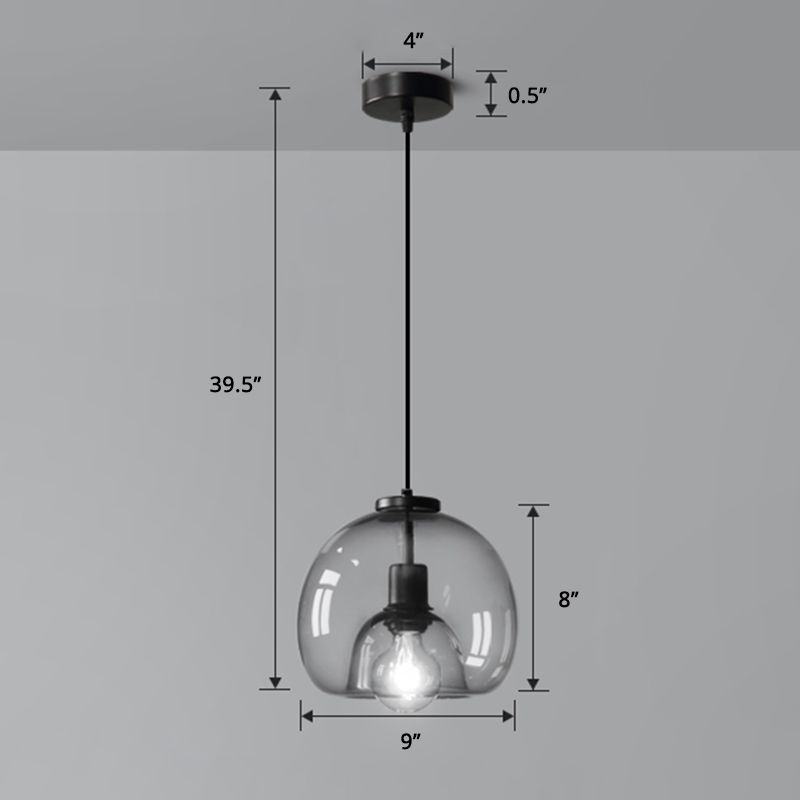 Handgefertigte Glaskuppel hängende Lampe minimalistische 1-Licht-schwarze Anhängerleuchte über den Tisch