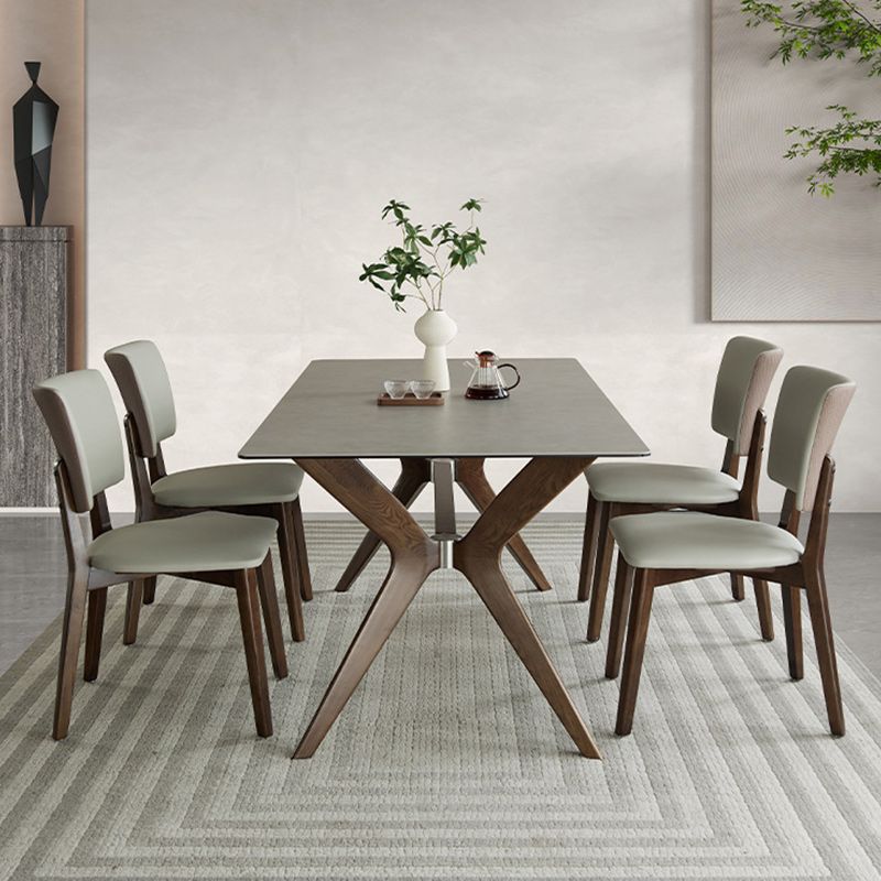 Modern Sintered Stone Dining Set Rectangle 1/2/5/7 Pieces Dining Room Table Set in Grey