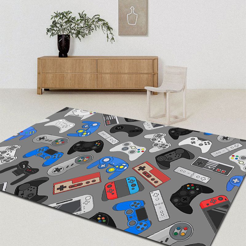 Modern Game Pad Print Rug Polyester Area Rug Washable Carpet with Non-Slip Backing