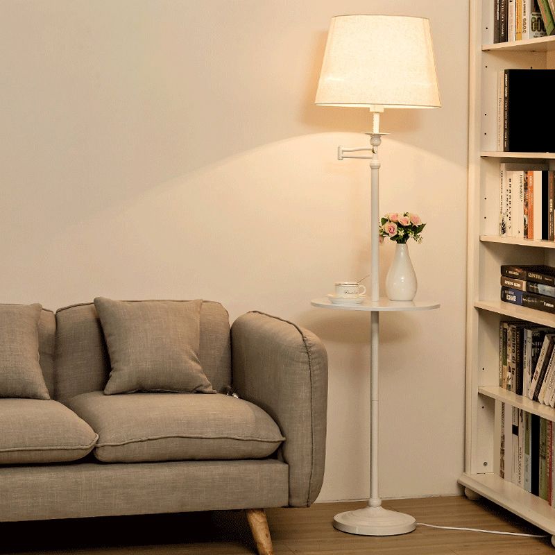 Tapered Drum Living Room Standing Light Fabric Single-Bulb Nordic Floor Lamp with Tray