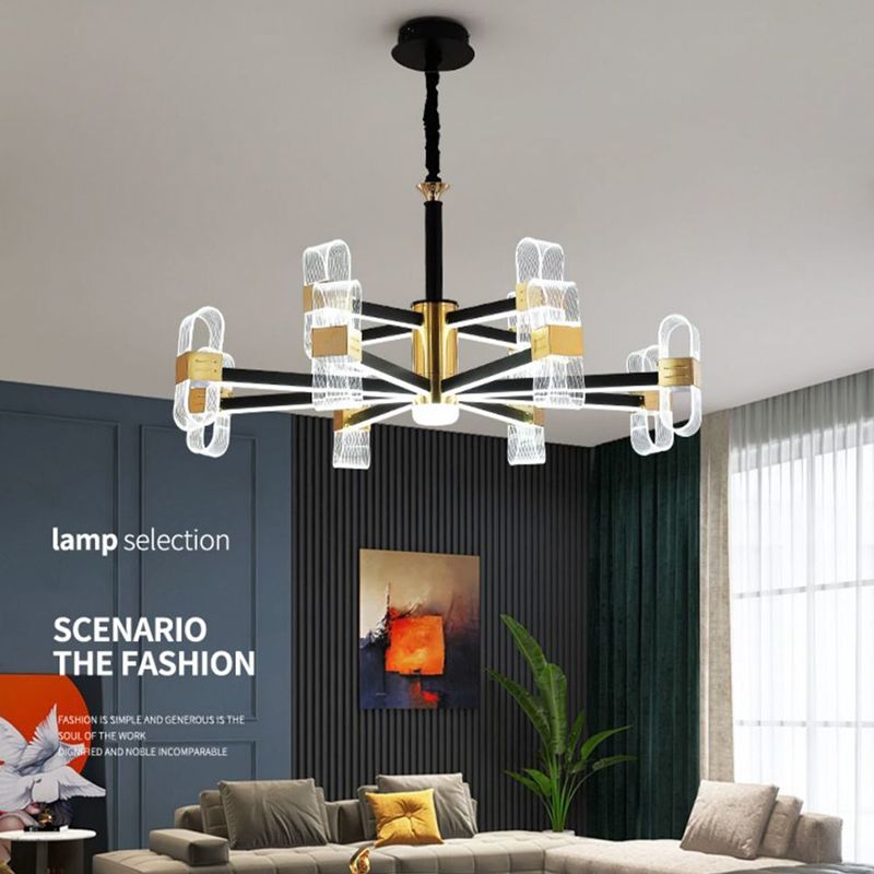 Metal Hanging Light Kit Postmodern Black-Gold LED Chandelier for Dining Room