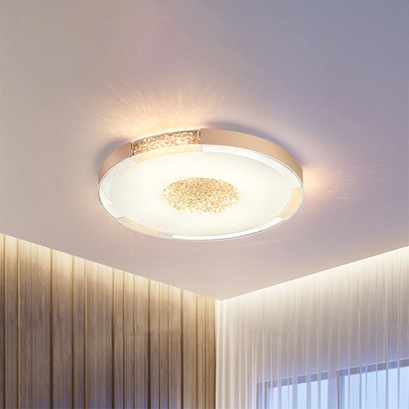 Black / Gold Finish LED Flush Light Fixture Contemporary Bevel Cut Crystals Round Ceiling Mount in White / Warm Light
