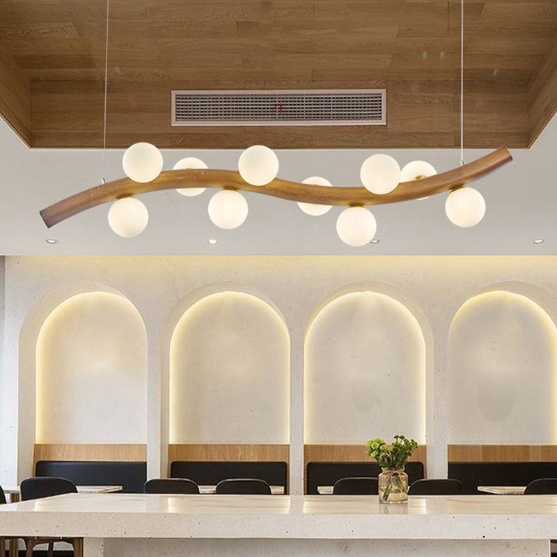Wood and Glass Hanging Light Modern Island Light Fixture for Dining Room