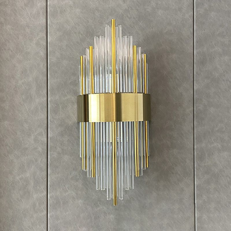Hexagon Wall Mounted Light Fixture Modern Style Crystal 2-Lights Wall Lighting in Gold