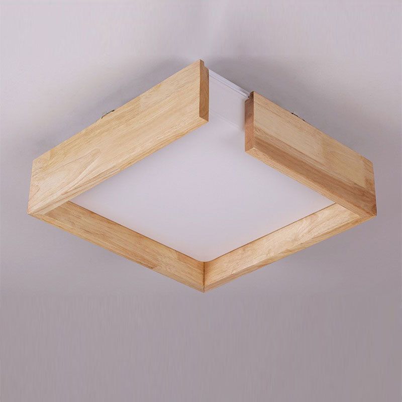 Minimalism Flush Mount Square Wooden Ceiling Light Fixture for Bedroom