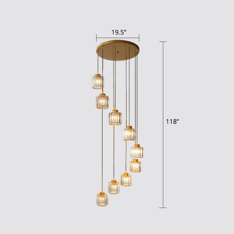 Postmoderne zylindrische Anhängerlampe Prismatische Kristalltreppe Multi -Licht -Kronleuchter