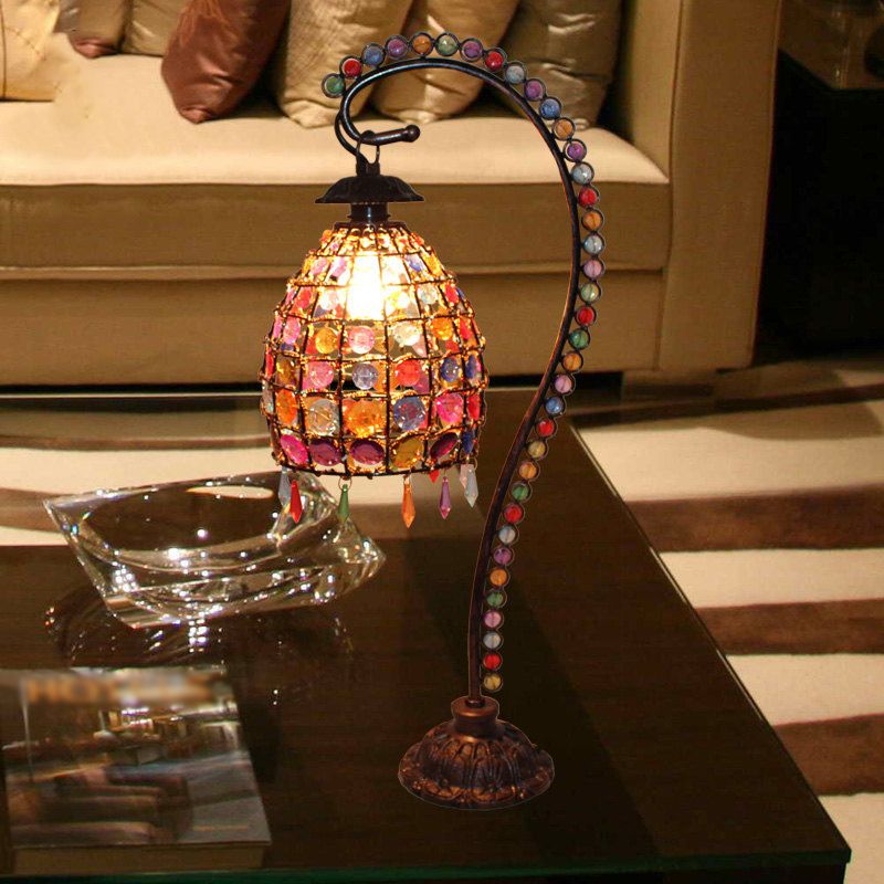 Lampe de table de salon de cloche perle Bohemian vitrail de cuivre simple cuivre