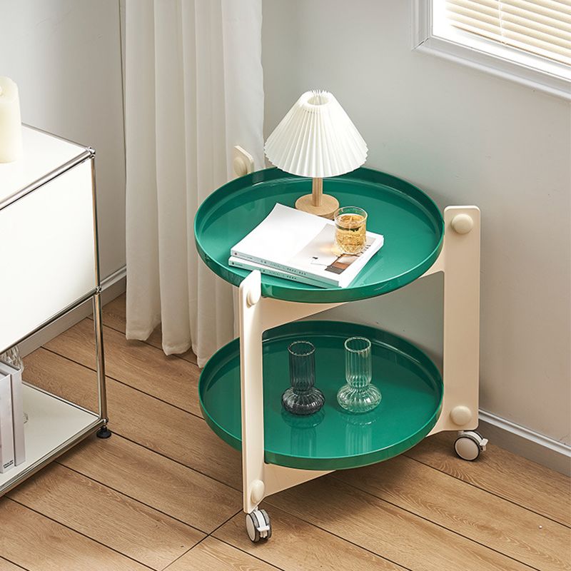 Modern Acrylic Round Side Table with Casters Tray Top 2 - Tier End Table Set