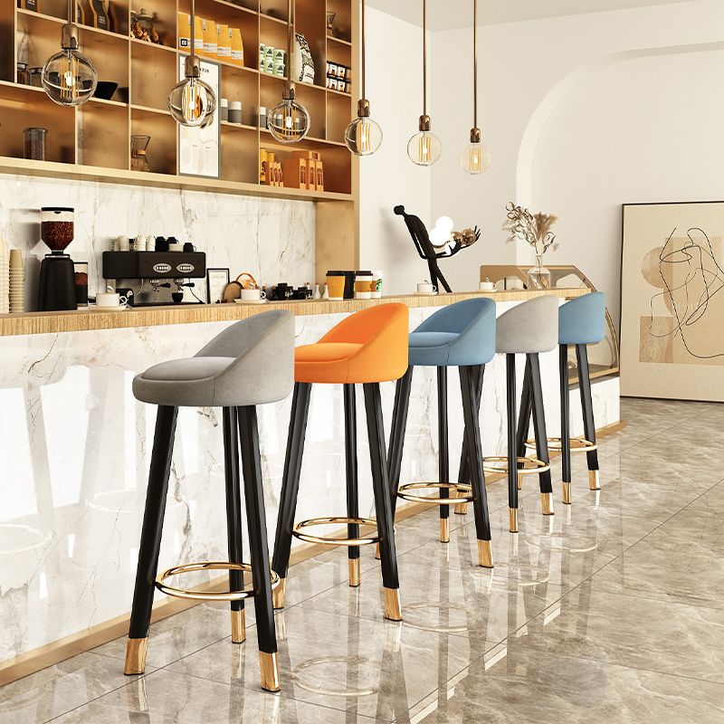 Modern Armless Backrest Counter Stool Steel Single Bar Stool with Cushion and Pedal