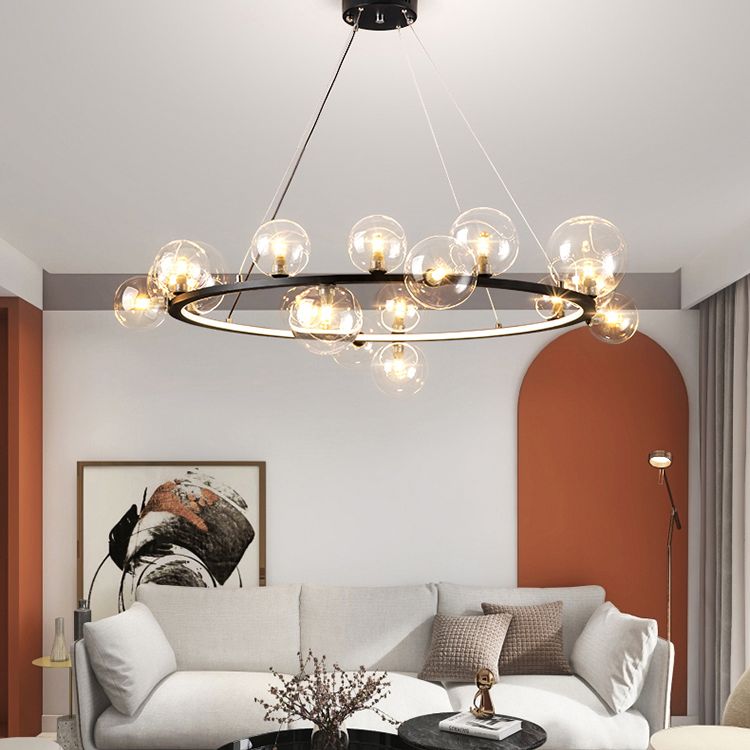 Almacina de vaso de vidrio creativo redondo LED LED Minimalismo Contemporáneo accesorio de iluminación con alambre de suspensión ajustable de 47 "